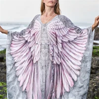 2021 summer women loose beach dress cover up women clothing kimono wing print chiffon swimsuit cover up party sexy beach wear