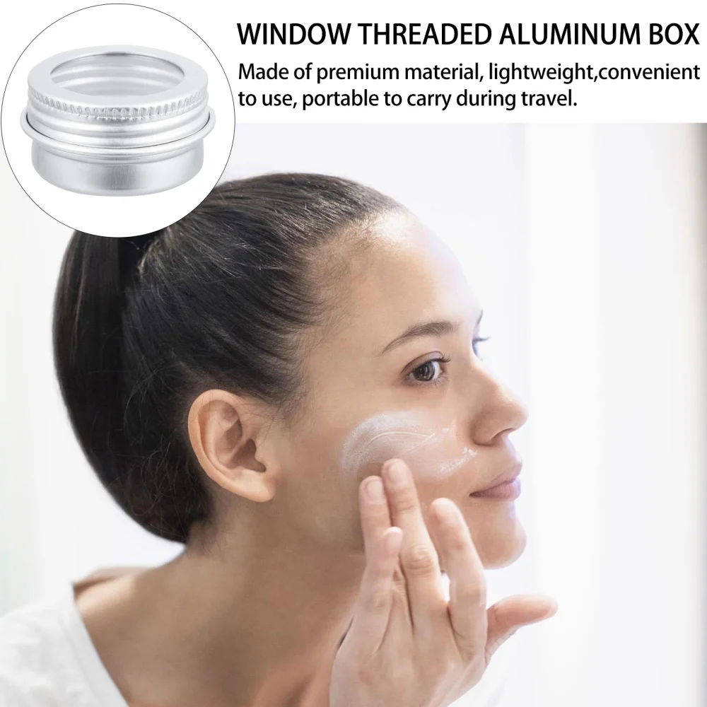

15pcs 5ML Screw Lid Aluminum Jar Refillable Containers Clear Round Boxes