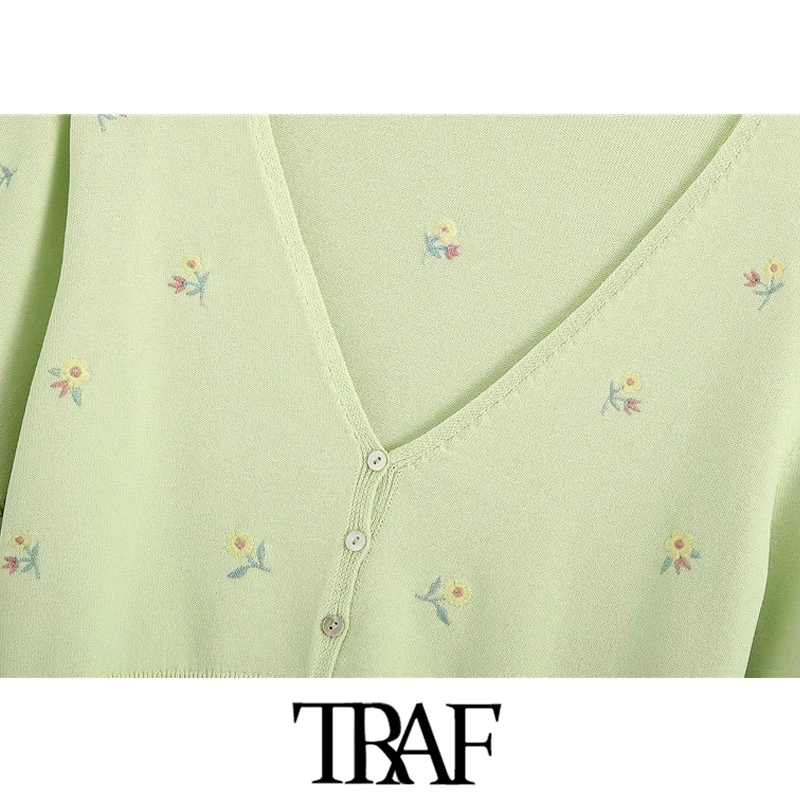 Женский укороченный вязаный кардиган TRAF винтажный свитер с длинным рукавом и