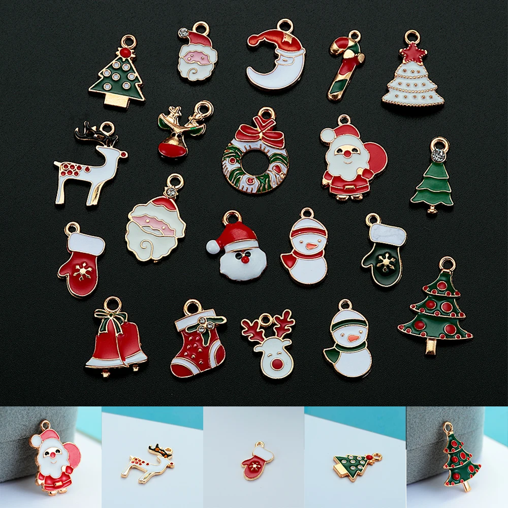 

20 Pcs/Set Xmas Tree Hanging Enamel Alloy Mixed Christmas Charms Pendant Jewelry DIY Craft Making For Party Home Decor Supplies