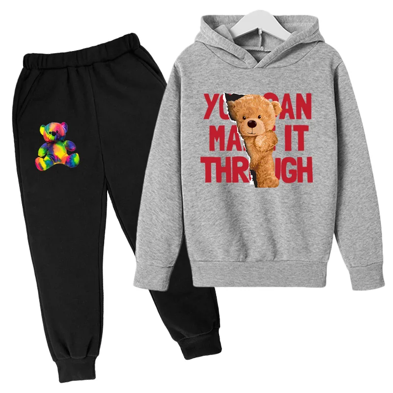 

Autumn/Winter Boys Hoodie Teddy Bear 3D Print Design Hoodie Boy Girl Children Casual Hoodie Spring Pullover + Sweatpants Jogging