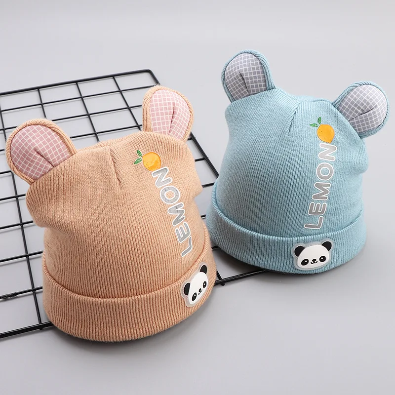 100% хлопковая милая детская шапка с пандой для малыша вязаные теплые детские