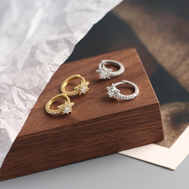 

PONYKISS Romantic 925 Sterling Silver Pretty Stars Zircon Hoop Earrings for Women Party Exquisite Fine Jewelry Accessory Gift