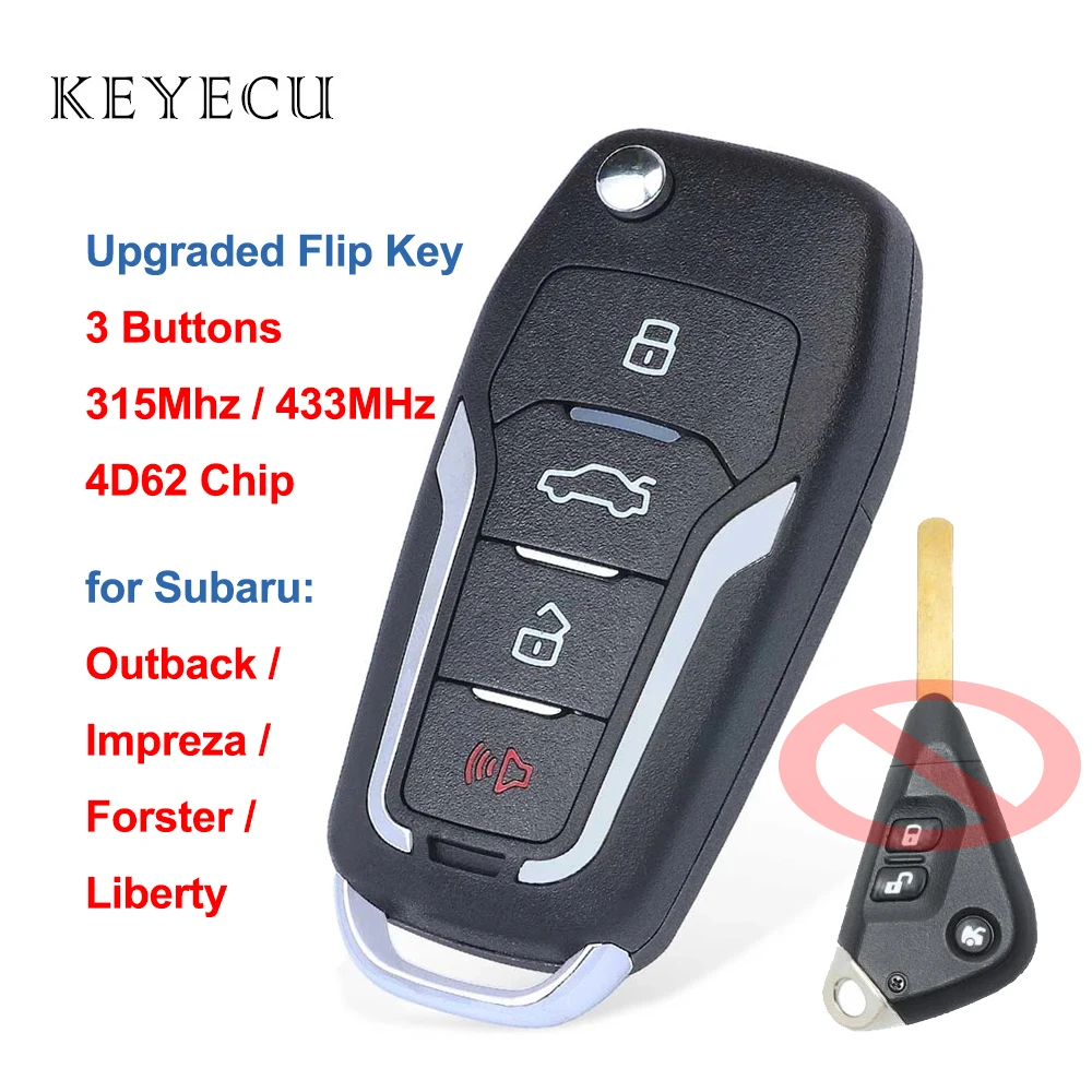 

Keyecu Upgraded Flip Remote Car Key Fob 3 Button 315/433MHz 4D62 Chip for Subaru Impreza Forster Liberty Outback 2004-2010
