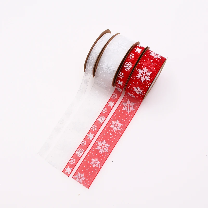 

10mm/25mm 10m/lot Snowflake nastro organza Gift Wrapping Party Christmas Ribbons crafts Decoration Лента атласная rubans ленты