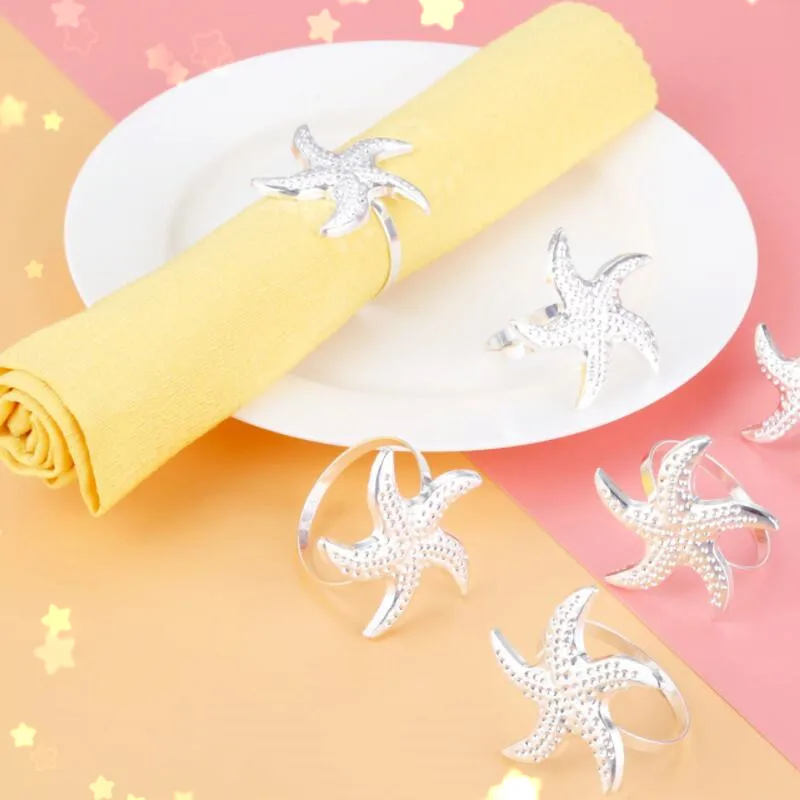 Бесплатная доставка 12 шт./лот кольца для салфеток с серебряной морской звездой