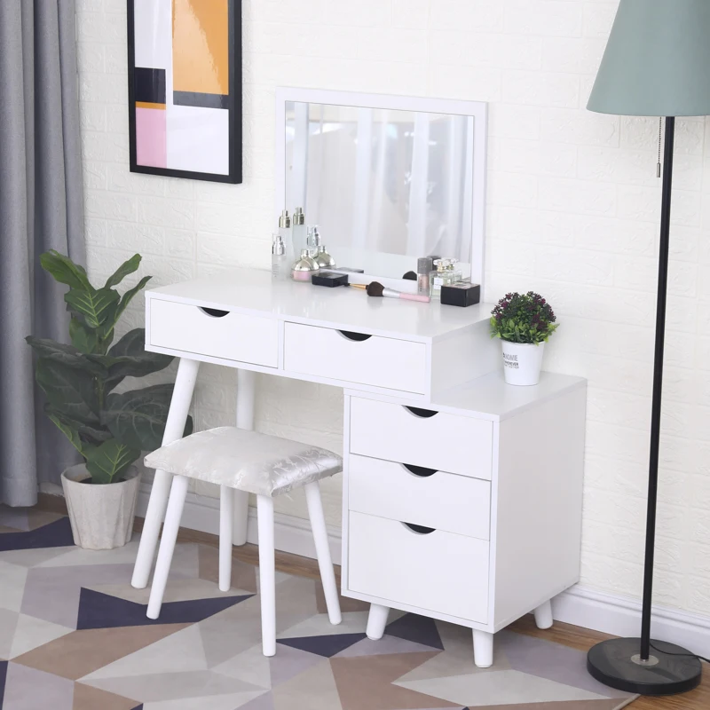 

Oversea Stock! 5 Drawers Dressing Table Removable Makeup Table With Stool Nordic Style White Dresser Home Bedroom Furniture HWC