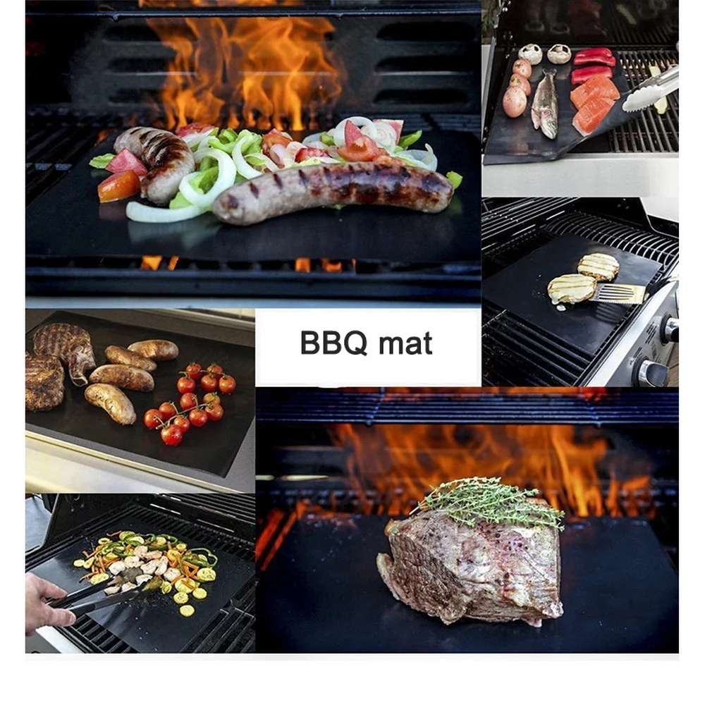 

5Pcs Reusable BBQ Grill Mat Non-stick Baking Mat Barbecue Cooking Grilling Sheet LFGB FDA Heat Resistance Party Kitchen Tools