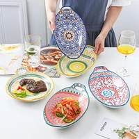 creative double ear fruit plate household large fish vegetable plate european ceramic western food baking baked rice plate
