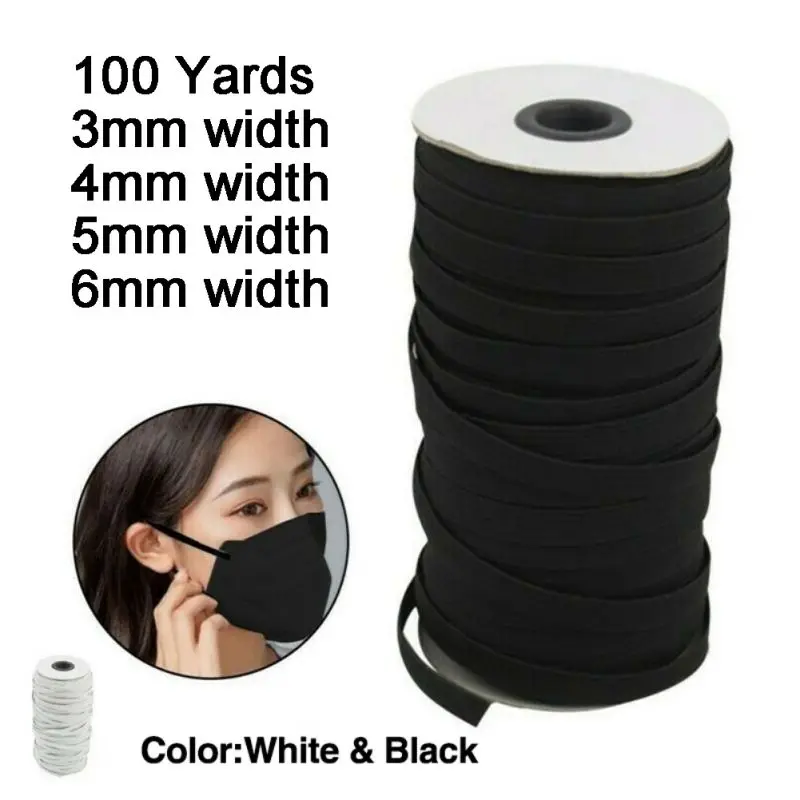 

O 100 Yards Length DIY Braided Elastic Band Cord Knit Band Sewing 1/8 1/6 1/4in 3mm/4mm/5mm/6mm Width Mask Accessories