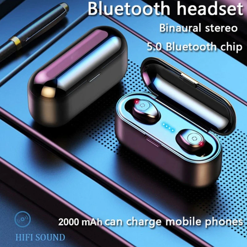 Wireless Earphone Bluetooth V5.0 F9 TWS Wireless Bluetooth earphone LED Display With 2000mAh Power Bank Headset With Microphone
