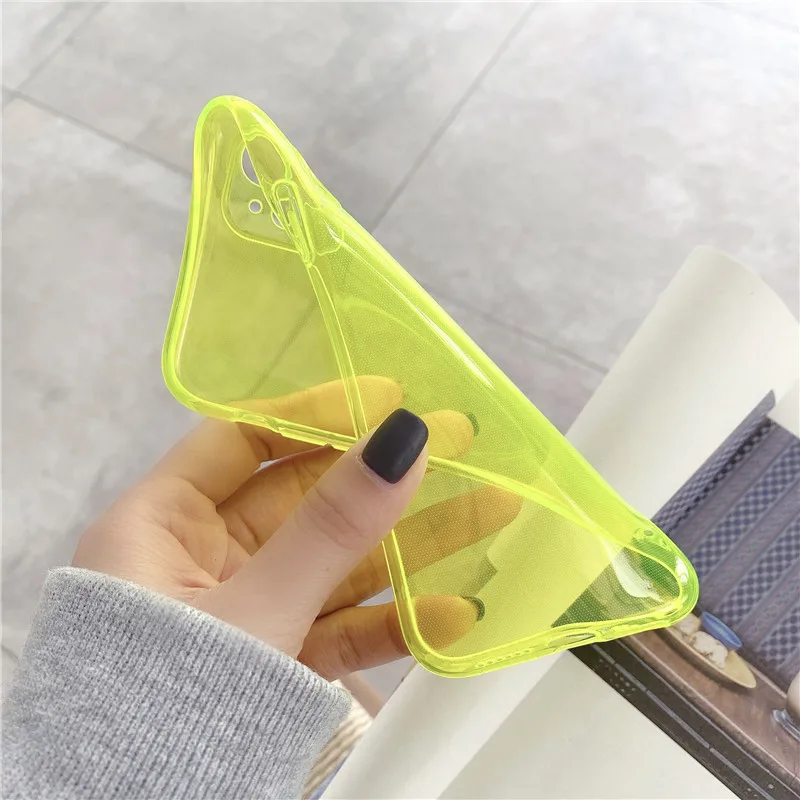 

Fluorescent TPU Camera Protection Phone Case For iPhone 11 Pro XS Max XR X 7 8 Plus Soft Candy Color Clear Back Cover Coque