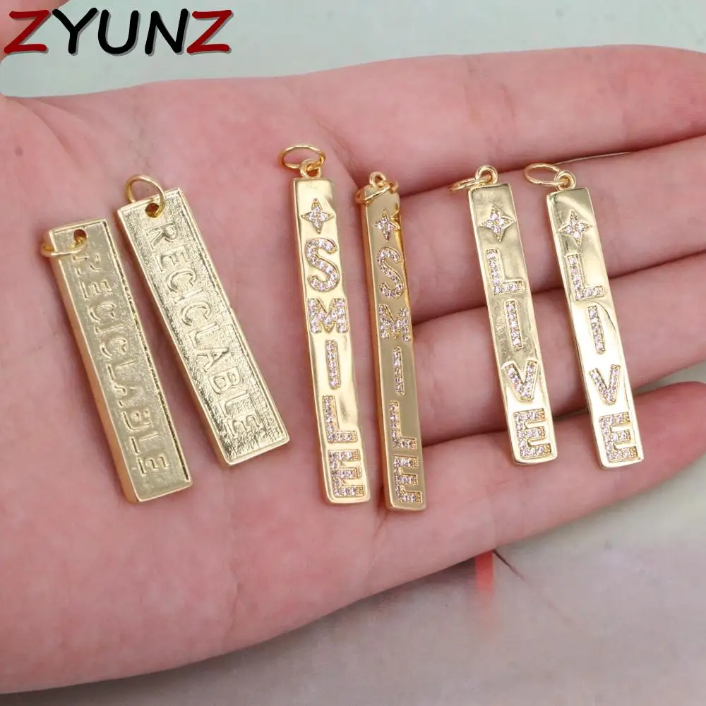 

10PCS, Minimalist Necklace CZ Letter Word Pendant Plated Charm for Bracelets Jewelry Making Pendants