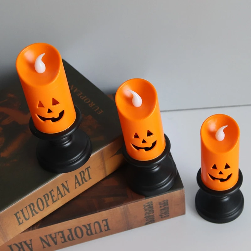 

Halloween LED Pumpkin Candles Lighting Ghost Decorative Candles Decorative Halloween Themed Lamps Orange Color 12 Pieces