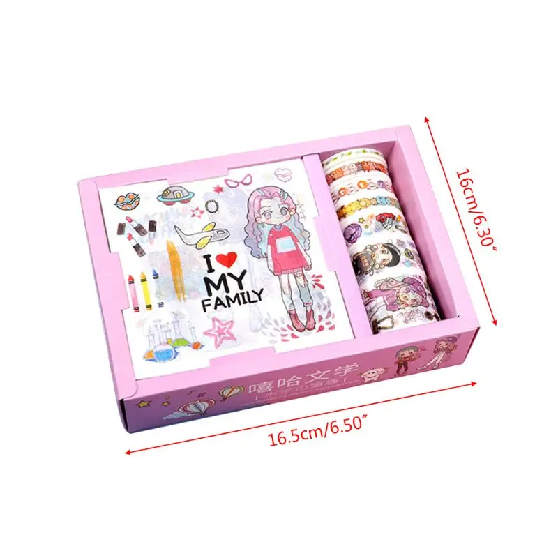 

Kawaii Gift Package Sticker with 7pcs Washi Tape Set Scrapbooking Masking Tapes