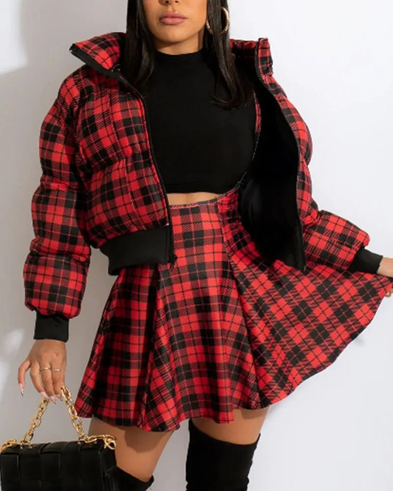 

Red Plaid Cotton Coat Women Autumn Winter 2021 New Fashion