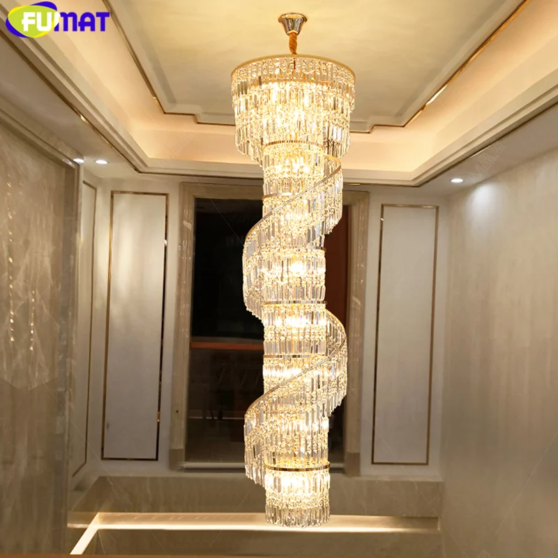 安い FUMAT K9 クリスタルシャンデリア階段スパイラルシャンデリア LED E14 照明器具ハンギングサスペンションペンダントランプ