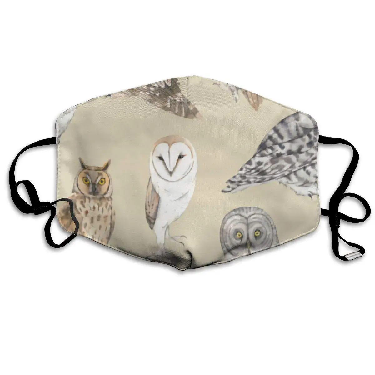 

Owls On Beige Washable Reusable Mask, Cotton Anti Dust Half Face Mouth Mask For Kids Teens Men Women With Adjustable Ear Loops