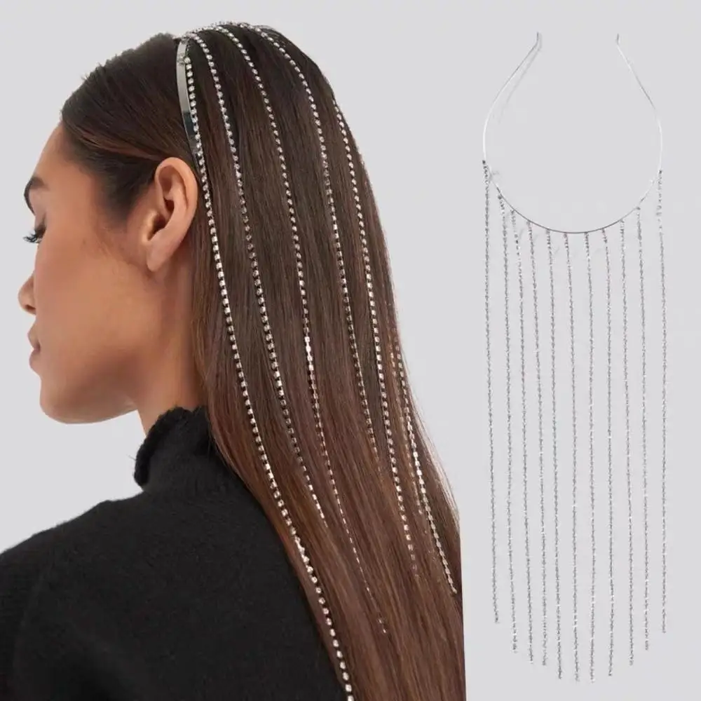 

Fashion trend long flow suede Rhine Stone headband jewelry suitable for female brides crystal headdress jewelry, total length 42