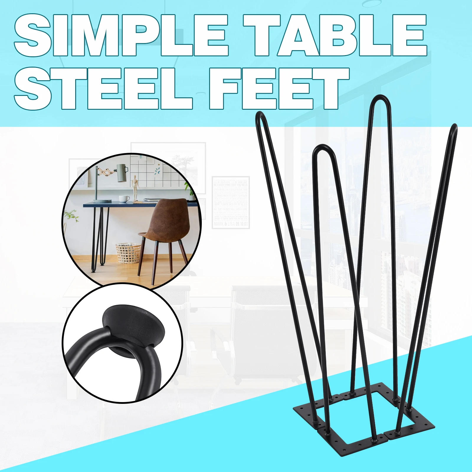

4 pcs 22 inch Furniture Legs Cabinet Cupboard Metal Table Feet Heavy Duty 2 Rod Hairpin Table Leg DIY Desk Stand Bench