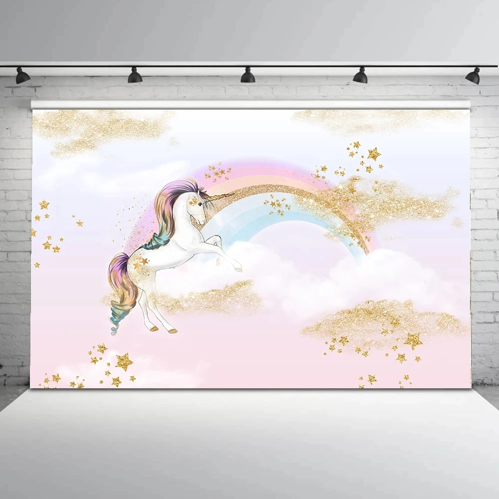 

Customize Unicorn Backdrop For Photography Rainbow Newborn Baby Shower Background For Photo Booth Studio