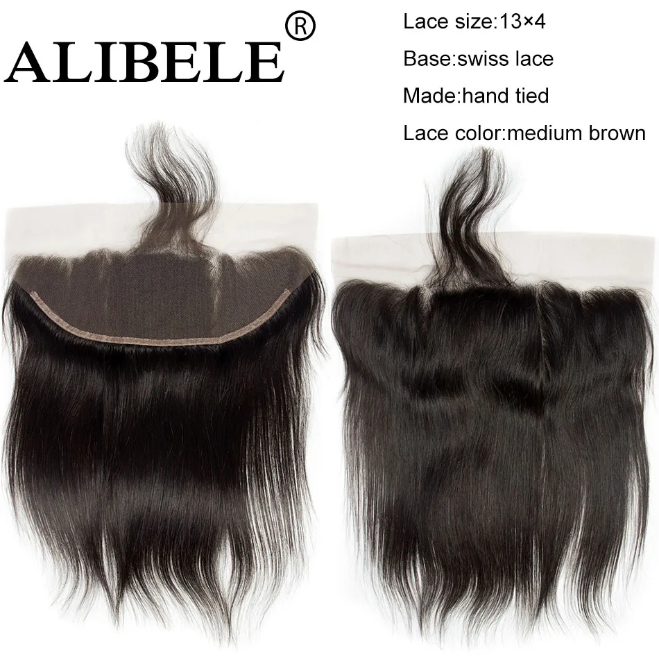 Alibele, перуанские прямые волосы, 3 пряди, с фронтальным закрытием, Remy человеческие волосы, 13x4, предварительно выщипанные, фронтальные волосы с пучком