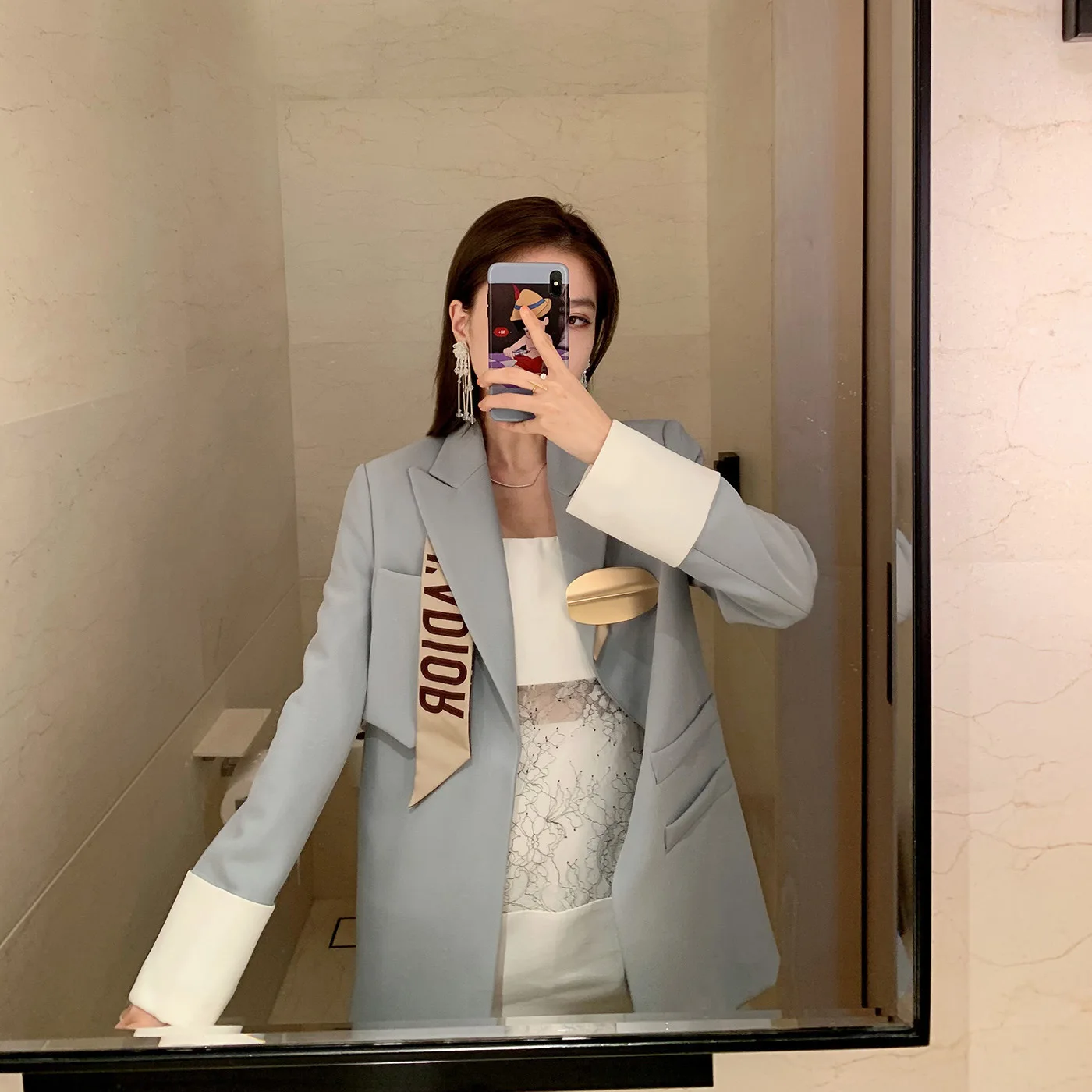 

Fashion suit women 2020 Autumn New Mint Milk green suit two piece white lace suspender dress