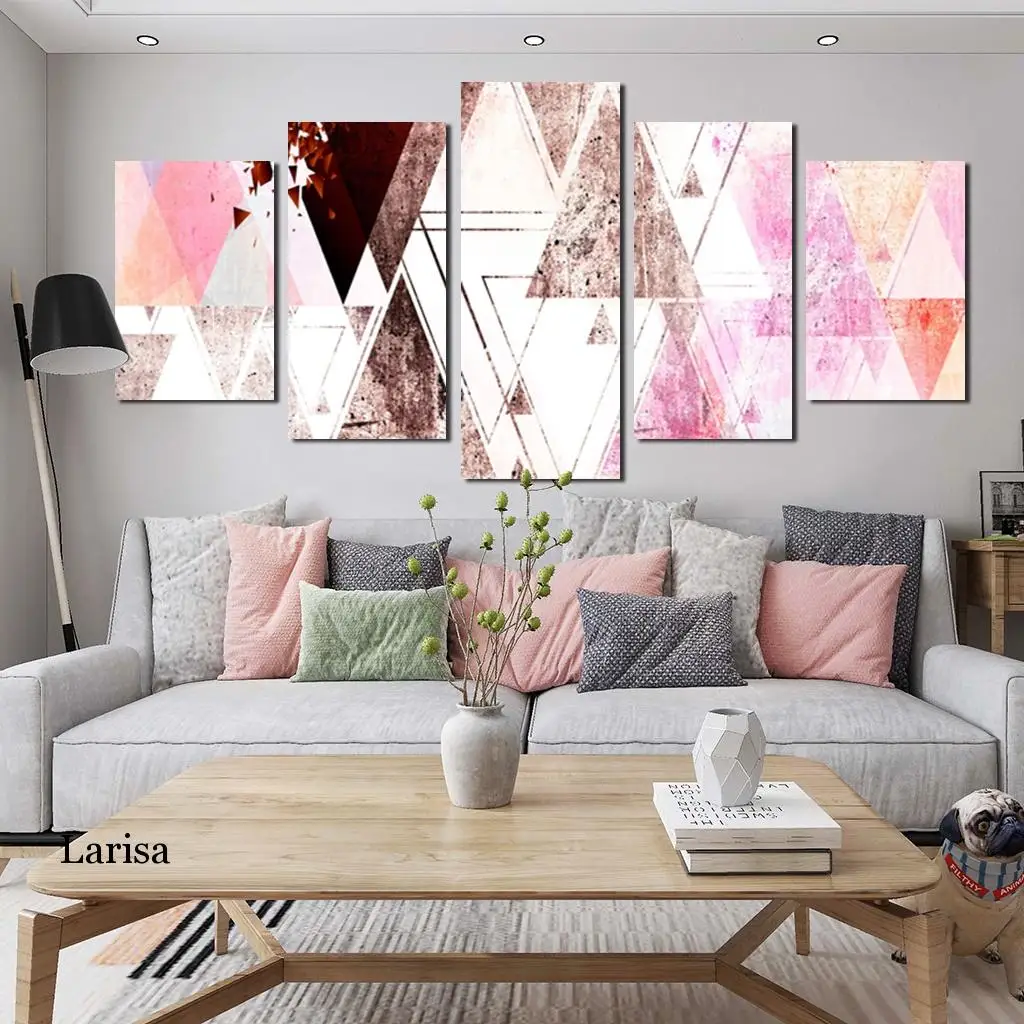 

Colorful Abstract Art Work Geometric Pattern Canvas Painting Poster Hd Printing Frameless Photo Home School Wall Decor 5 Pcs