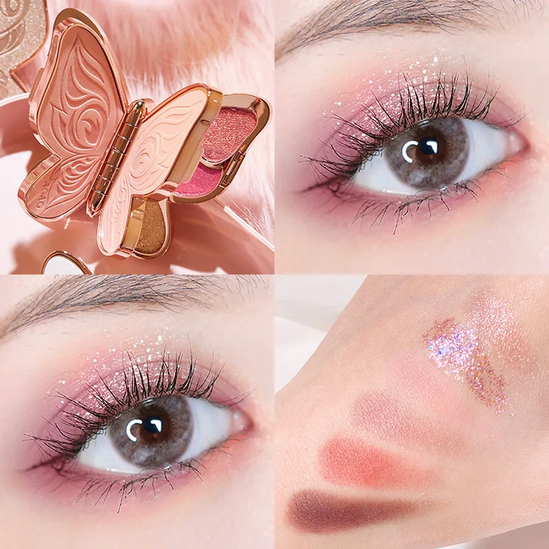 

6-color Butterfly Eyeshadow Palette Waterproof Long Lasting Pearl Sequins Glitter Matte Earth Color Eyeshadow Pallete Makeup