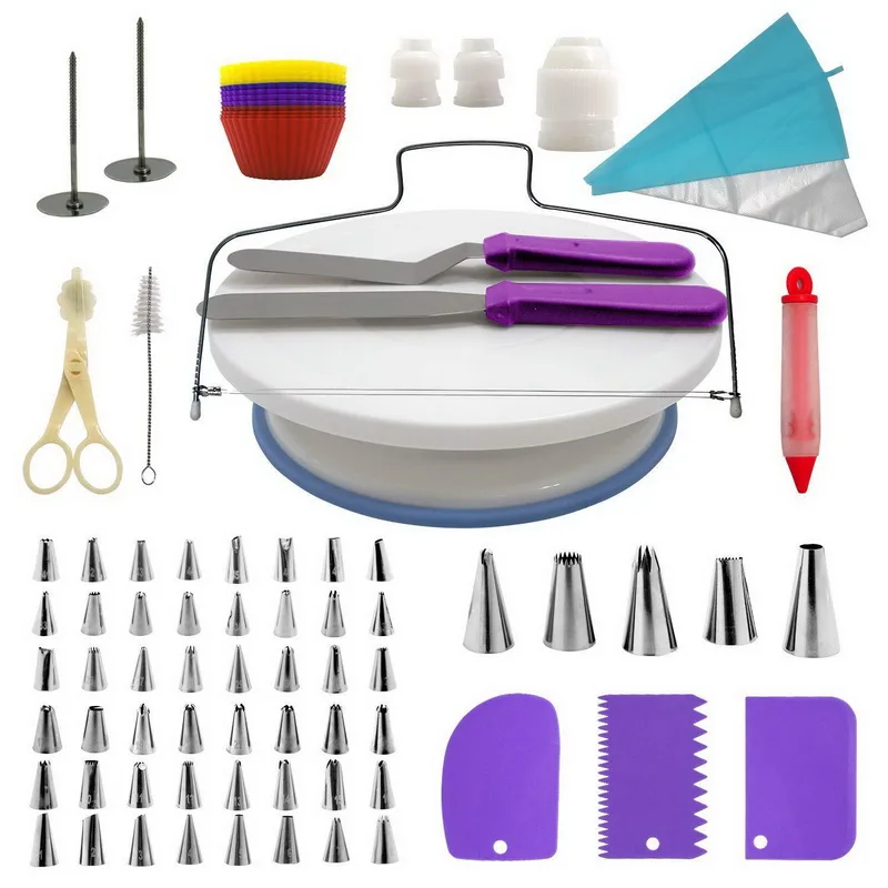 106 pcs Multi-function Cake Decorating Kit Turntable Sets Pastry Tube Fondant Tools Kitchen Dessert Baking Supplies | Дом и сад
