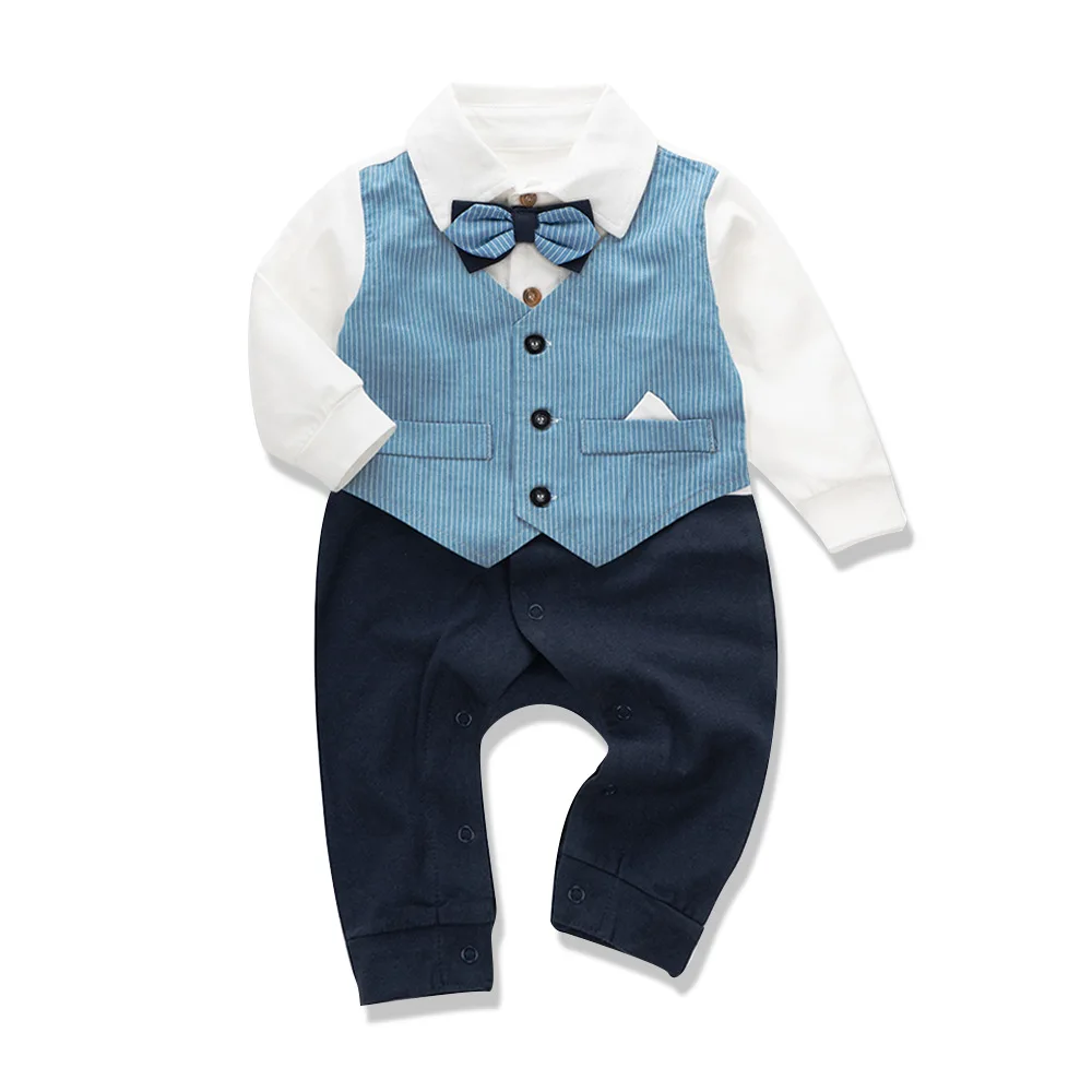 

Baby Boy Jumpsuits Newborns 1st Birthday Clothes Fake 2Pcs Gentleman Vest Romper Spring/Fall Boys Outfits Infant Baby Onesie