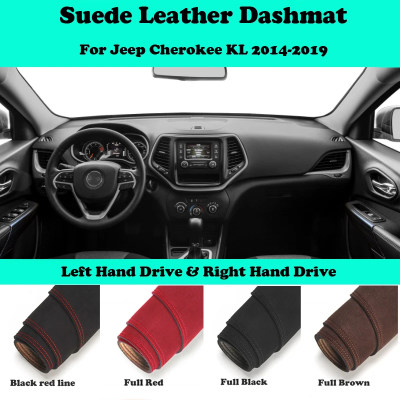 For  Jeep Cherokee KL 2014 2015-2019 Suede Leather Dashmat Dashboard Cover Pad Dash Mat Car-Styling Carpet Accessories LHD RHD