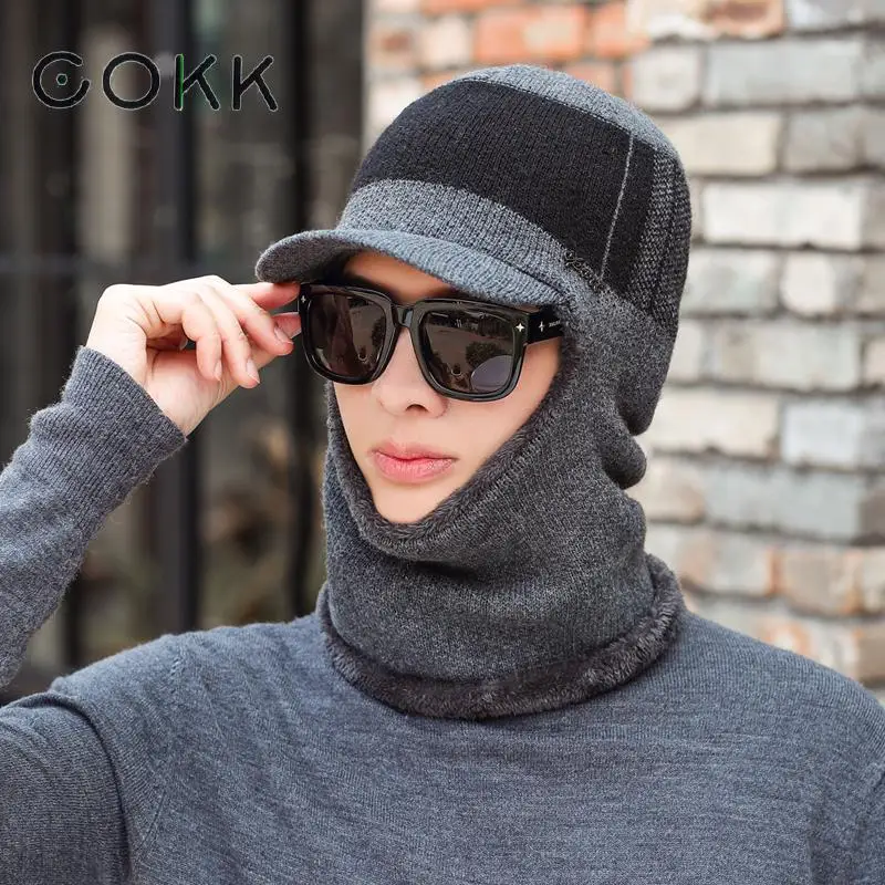 COKK вязаная шапка шарф Зимний Skullies Beanies Зимние шапки для мужчин и женщин ветрозащитные теплые бархатные утолщенные модные шапки стрейч шапки
