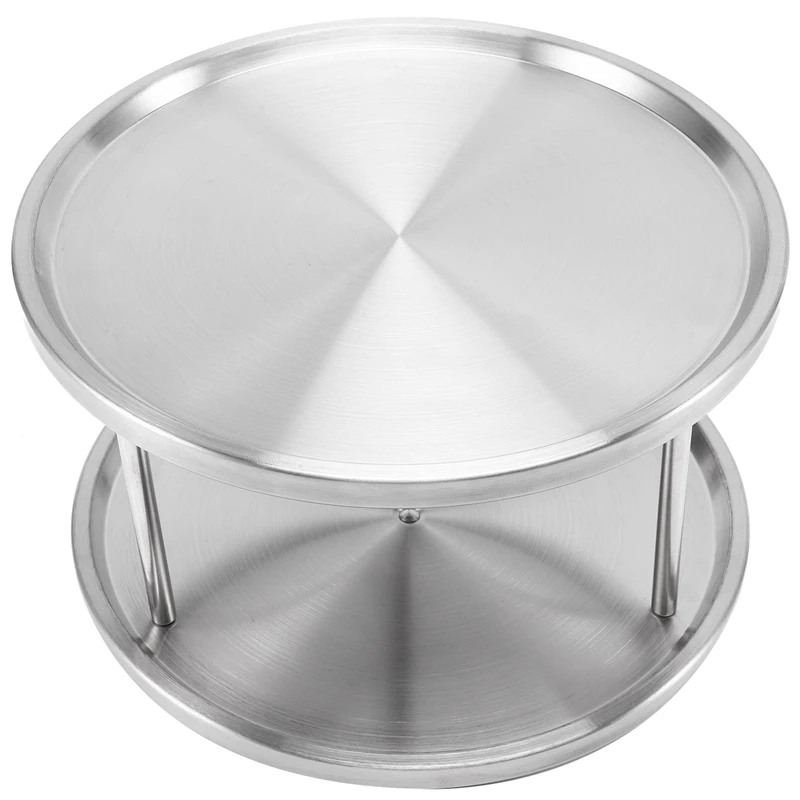 

Spice Rack Stainless Steel Organizer Tray Turntable Rotating 2 Level Tabletop Stand for Dining Table Kitchen Counters Cabinets