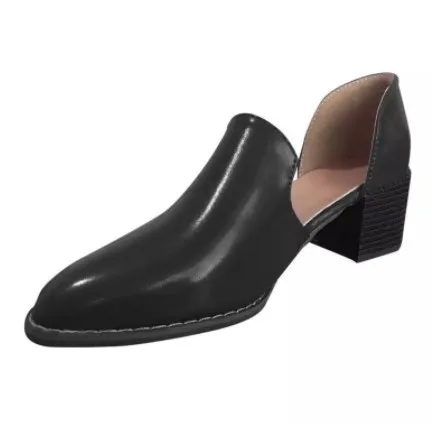 

2019 Spring Summer Leather Pumps Women Med Chunky Block Heel Shoes Slip On Pointed Toe Casual Plus Size Lady Female Shoes uik8