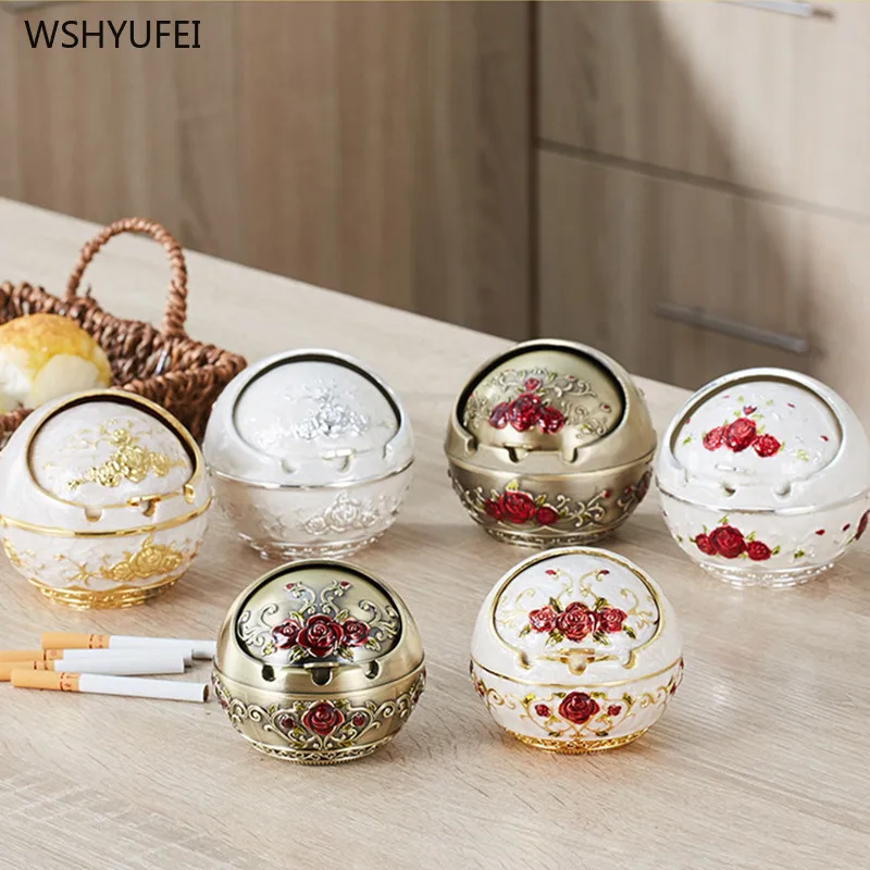

European Metal Ashtray Ornaments Round Multi-function Living Room Office Tea Table Ashtrays Home Decorations Anti-flying Ash