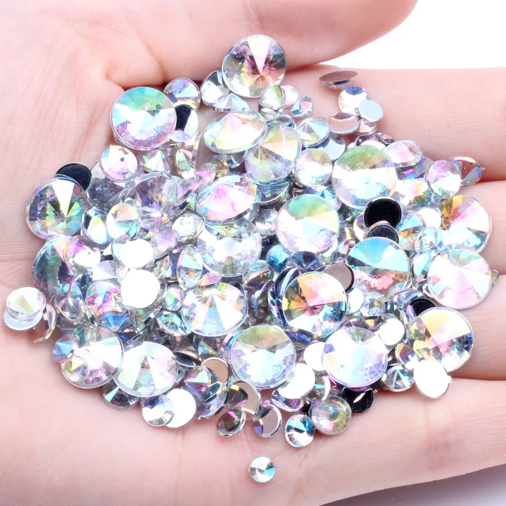 

300Pcs Mixed Crystal AB Nail Art Rhinestones DIY Non Hotfix Flatback Round Acrylic Nail Stones Gems For 3D Nails Art Decorations