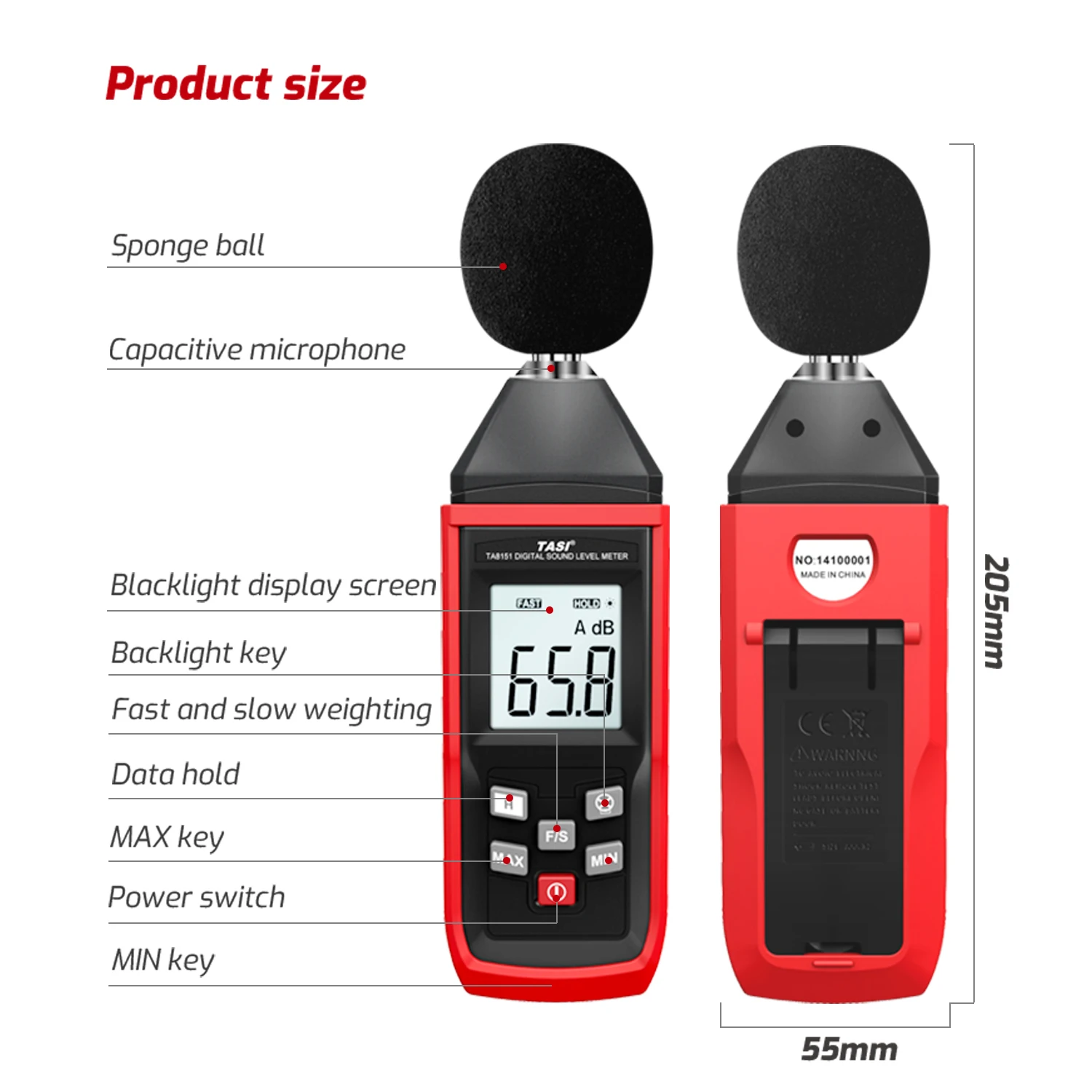 

TASI Professional High-Precision Noise Tester Sound Decibel Monitor 30-130dB Acoustic Instrument Digital Sound Level Meter SLM