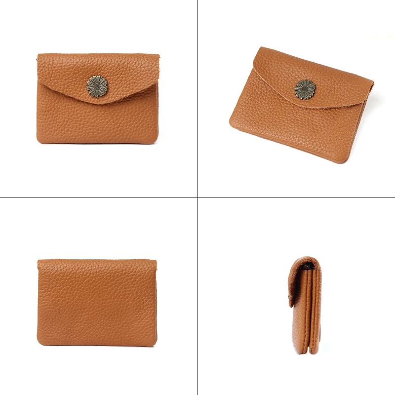 

Wallet Women's Short Genuine Leather New First Layer Litchi Pattern Cowhide Coin Purse Retro Ultra-Thin Mini Coin Purse