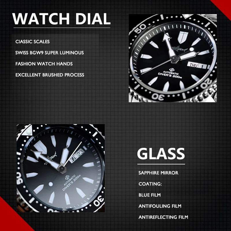 Часы наручные мужские с автоподзаводом водонепроницаемые 200 м | Наручные часы