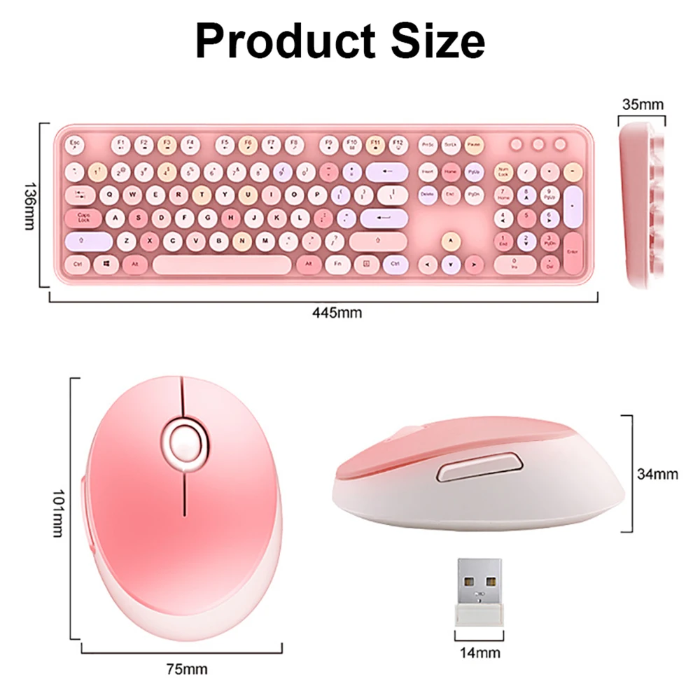 

2.4G Wireless Keyboard Mouse Set For Laptop Computer PC Gamer Wireless Gaming Keyboard Mouse Kit Round Button Silent Keyboard