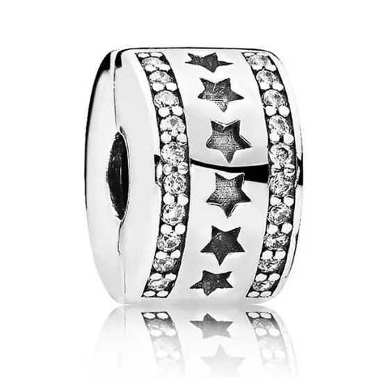 

Genuine 925 Sterling Silver Charm Starry Formation With Crystal Clip Lock Stopper Beads Fit Pan Bracelet & Necklace Jewelry