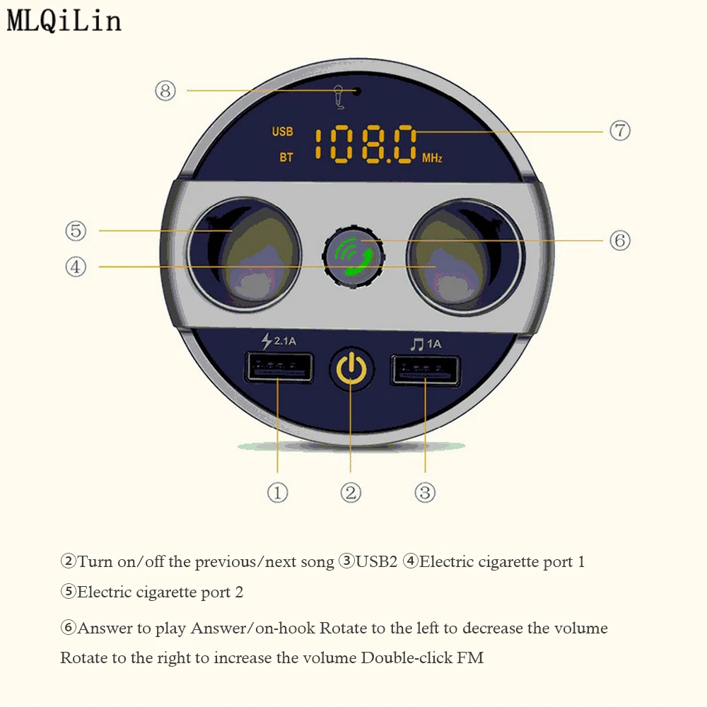 Multifunctional Car mp3 Bluetooth Player Cup FM Transmitter Universal Dual USB Charger For Phone |
