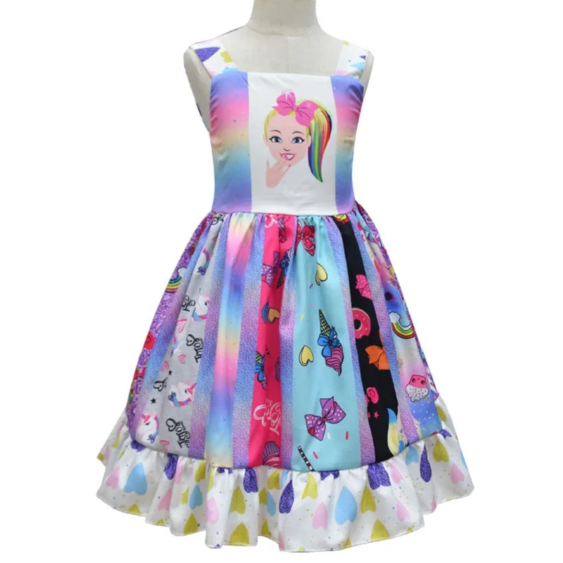 

New JOJO Siwa Girl Kids Dress Unicorn Rainbow Cute Cartoon Cosplay Costume Party Princess Dress Baby Girl 3-8Y Gifts Dropship