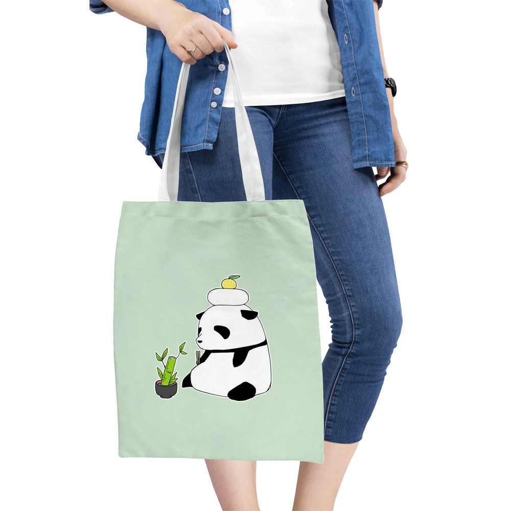 

Large women's Reusable Shopping Bag Cute Animal Panda Print Canvas Bag Reusable Handbags Convenient Storage Bags