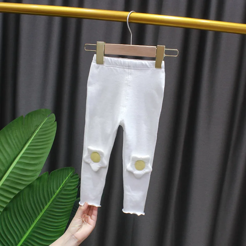 Леггинсы хлопковые для девочек тонкие мягкие однотонные штаны с цветочным