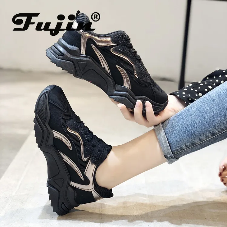 Fujin/женские кроссовки Сезон весна осень Резиновая обувь на шнуровке Модель 2020