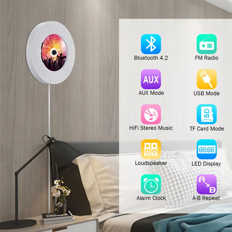 Портативный настенный Bluetooth CD-плеер USB привод светодиодный дисплей HiFi динамик