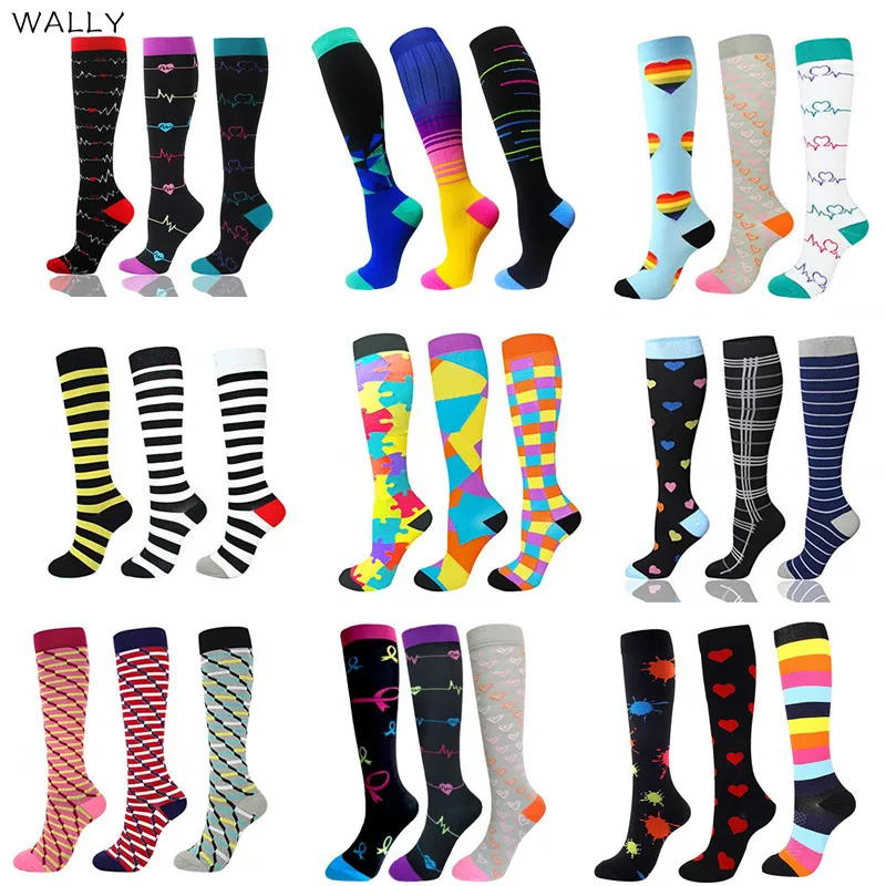 

3 Pairs/Pack Compression Socks Women Men Knee High 30 MmHg Sports Socks Edema Diabetes Varicose Veins Running Cycling Socks