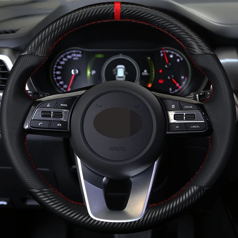 

Car Steering Wheel Cover DIY Carbon Fiber Black Leather For Kia K5 Optima 2019 Cee'd Ceed 2019 Forte Cerato (AU) 2018